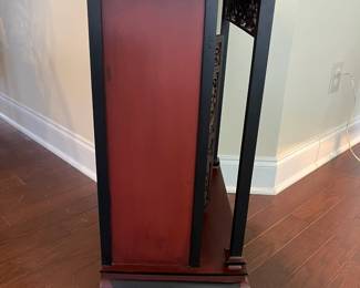C49 - $150. Small 4 door Asian Cabinet. Lacquered Finish black & red. Measures 21" wide x 12.75" deep x 27.5" tall. 