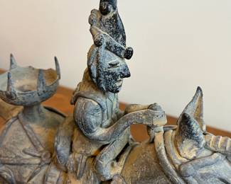 C45 - $50. Korean Warrior Stoneware Teapot. Measures 11.5" x 4" x 10" tall. 