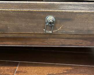 C16 - $225. Asian Antique Cabinet. Solid wood - very light to move. Has 5 Drawers - 1 Middle Cabinet with 2 doors. Measures 38.25" x 17.5" deep x 35.5" tall. Versatile piece for TV or storage!