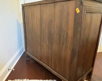 C16 - $225. Asian Antique Cabinet. Solid wood - very light to move. Has 5 Drawers - 1 Middle Cabinet with 2 doors. Measures 38.25" x 17.5" deep x 35.5" tall. Versatile piece for TV or storage!