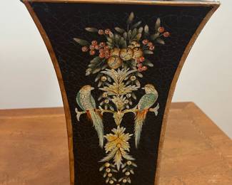 C83 - $125. PAIR Painted Cachepots. Top is 7" square x 11" tall. Painted metal. Beautiful vintage pieces. 