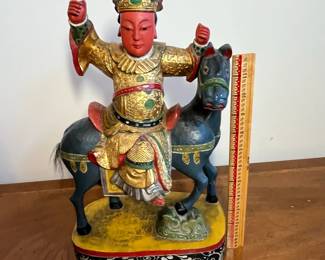 C32 - $95. Chinese Emperor on Horse. Carved wooden statue. Measures 9.5" x 5.5"