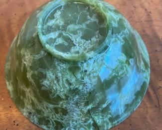 C21 - $25. Vintage Green Chinese Jade Bowl Measures 4" wide x 2" tall (without stand) 4" tall with stand. Has 1 minor crack that is about 1" long - hard to notice but it is there. 