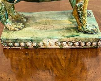 C39 - $75. Foo Dog Designed & Modeled by Seven Moons Studios. 1950. Measures 10" x 5.5" x 13" tall. One corner had chipped off and has been re-glued. 