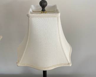 C94 - $60 PAIR of Heavy Table Lamps. Heavy metal base - shades are in great condition. Measures 34" tall. 