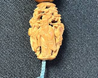 C113 - $2000. 19th Century Chinese Heido Carved Fruit Pits on Bracelet. Qing Dynasty 1850s. 12 Beads. 