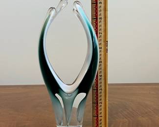 C55 - $75. Flygsfors Coquille Art Glass Vase 1960. Measures 4" wide x 9" tall. 