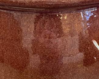 C70 - English Pottery - Redware Bread Crocks. $225 Tallest 15" wide x 15" tall. $175 smaller 12" x 12".  Larger has crazing on the inside. Both have hairline cracks that start at the top and go down a couple inches. 