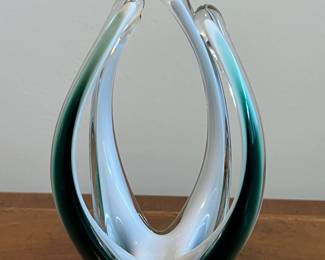 C55 - $75. Flygsfors Coquille Art Glass Vase 1960. Measures 4" wide x 9" tall. 