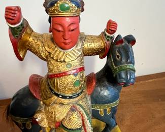 C32 - $95. Chinese Emperor on Horse. Carved wooden statue. Measures 9.5" x 5.5"