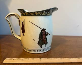C125 - $50. Royal Doulton Pitcher.  "And when the timrous trout I wait to take, and he devours my bait." Measures 7" wide x 5.5" tall. 