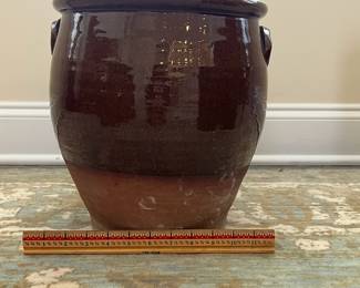 C70 - English Pottery - Redware Bread Crocks. $225 Tallest 15" wide x 15" tall. $175 smaller 12" x 12".  Larger has crazing on the inside. Both have hairline cracks that start at the top and go down a couple inches. 