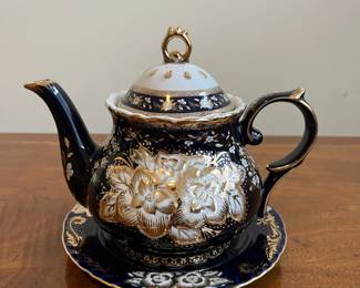 C84 - $45. Vintage Thun Czech 24kt gold painted Cobalt Tea Set. "Original Cobalt"