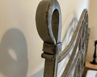 C11 - $1250. Queen Iron Bed Frame. Old Biscayne Designs "Florence". Signed "Gabrielli 08". Headboard is 62" tall. Footboard is 38" tall. Like NEW Original Mattress Factory Mattress (Orthopedic) & Box Spring. They have always been covered. 