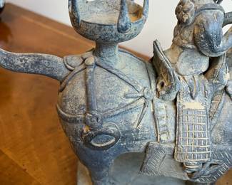 C45 - $50. Korean Warrior Stoneware Teapot. Measures 11.5" x 4" x 10" tall. 