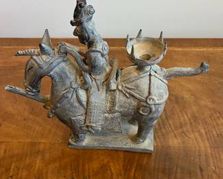 C45 - $50. Korean Warrior Stoneware Teapot. Measures 11.5" x 4" x 10" tall. 