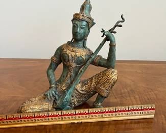 C37 - $40. Vintage Thai Prince Musician Playing Mandolin - Heavy metal. Measures 11.5" x 10" tall. 
