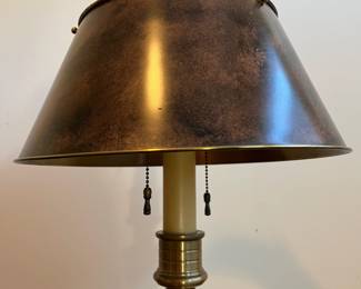 C34 - $175. Bouillotte Lamp by Wildwood Lamp with Metal Shade. Brass Base is 7.5" square x 27" tall. Excellent Condition - no dents in shade. 