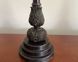 C94 - $60 PAIR of Heavy Table Lamps. Heavy metal base - shades are in great condition. Measures 34" tall. 