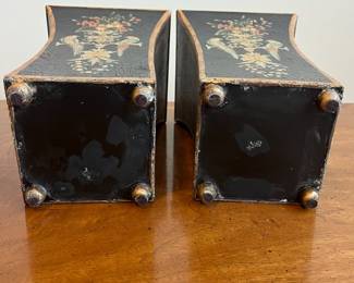 C83 - $125. PAIR Painted Cachepots. Top is 7" square x 11" tall. Painted metal. Beautiful vintage pieces. 