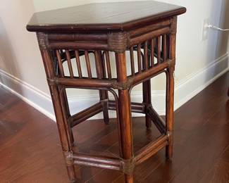 C93 - $150. Hexagon Palm Beach Regency Side Table. Casablanca Collection - Murata Godo Inc. Tokyo. Measures 18" x 21" across x 23" tall. 