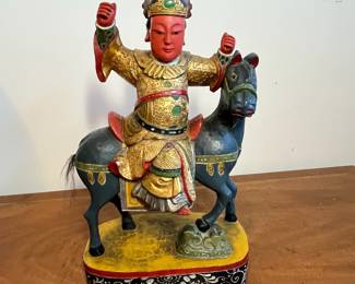 C32 - $95. Chinese Emperor on Horse. Carved wooden statue. Measures 9.5" x 5.5"