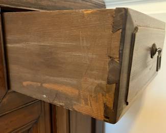 C16 - $225. Asian Antique Cabinet. Solid wood - very light to move. Has 5 Drawers - 1 Middle Cabinet with 2 doors. Measures 38.25" x 17.5" deep x 35.5" tall. Versatile piece for TV or storage!