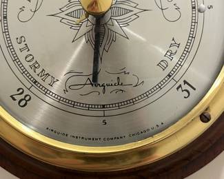 C28 - $40. Vintage Banjo Style Airguide Thermometer, Barometer & Hygrometer. Measures 6.5" wide x 20.5" tall. 
