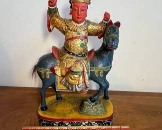 C32 - $95. Chinese Emperor on Horse. Carved wooden statue. Measures 9.5" x 5.5"