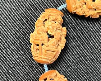 C113 - $2000. 19th Century Chinese Heido Carved Fruit Pits on Bracelet. Qing Dynasty 1850s. 12 Beads. 