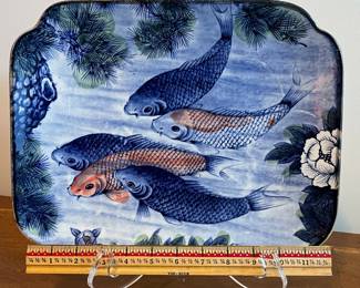 C59 - $40 PAIR Sun Ceramics - Made in Japan. Tray - Measures 13" x 10.75". Round Bowl Measures 12" diameter x 2.5" deep. 