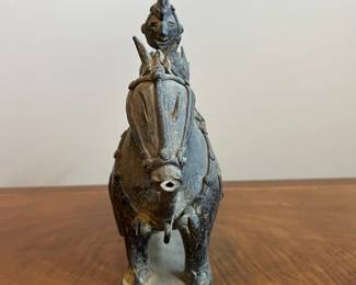 C45 - $50. Korean Warrior Stoneware Teapot. Measures 11.5" x 4" x 10" tall. 