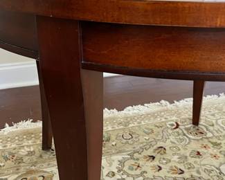 C66 - $425. PAIR of Sherrill Occasional Tables from Furnitureland South. Both are 36" round. Tall one is 26" tall. Shorter is 19" tall. The taller one has some sun fading on the top. (Retail $994 & $825)