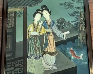 C30 - $450 PAIR of Coordinating Reverse Paintings. Each measures 19.75" x 27.5" framed. Beautiful condition!