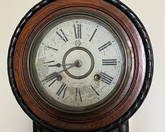 C7 - $75. "Trade Mark" Made in Japan Wall Clock *with* key. Measures 12" x 21.5". Winds and works. Nice loud chime. 