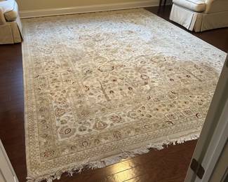 C48 - $4,000. Area Rug from Fargo Hanna. (Originally purchased for $13,000!)  At least 200 knots per inch. Measures 9' x 12.5'. It does have some sun fading and pilling in one area. Super high quality - Come and make an offer!