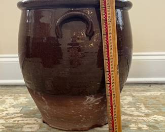 C70 - English Pottery - Redware Bread Crocks. $225 Tallest 15" wide x 15" tall. $175 smaller 12" x 12".  Larger has crazing on the inside. Both have hairline cracks that start at the top and go down a couple inches. 