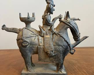 C45 - $50. Korean Warrior Stoneware Teapot. Measures 11.5" x 4" x 10" tall. 