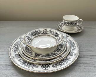 C2 - $1350. Wedgwood Black Columbia. Priced as a SET. If the set doesn't sell complete by Saturday we may break it up. You're welcome to send your interest list to us and offers and if we do split the set we will contact you. 