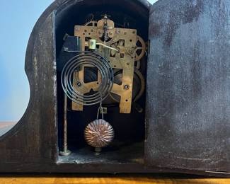 C26 - $60. Beautiful Mantle Clock. Tambour No. 70. Manufactured by the New Haven Clock Co. Measures 20" x 4.5" x 9.5" tall. No key included but it is ticking and chiming!