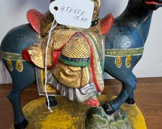 C32 - $95. Chinese Emperor on Horse. Carved wooden statue. Measures 9.5" x 5.5"