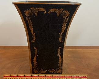 C83 - $125. PAIR Painted Cachepots. Top is 7" square x 11" tall. Painted metal. Beautiful vintage pieces. 