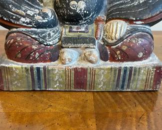 C44 - $150. Polychrome Japanese Hollow Porcelain Statue. Measures 12" wide x 11.5" tall. 