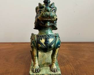 C39 - $75. Foo Dog Designed & Modeled by Seven Moons Studios. 1950. Measures 10" x 5.5" x 13" tall. One corner had chipped off and has been re-glued. 