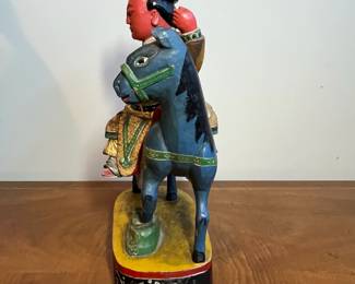 C32 - $95. Chinese Emperor on Horse. Carved wooden statue. Measures 9.5" x 5.5"