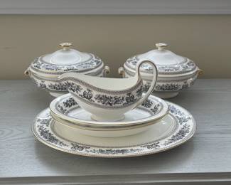 C2 - $1350. Wedgwood Black Columbia. Priced as a SET. If the set doesn't sell complete by Saturday we may break it up. You're welcome to send your interest list to us and offers and if we do split the set we will contact you. 