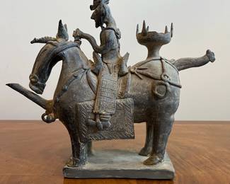 C45 - $50. Korean Warrior Stoneware Teapot. Measures 11.5" x 4" x 10" tall. 