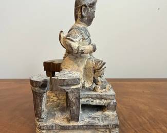 C36 - $75. Carved Wooden Statue. Measures 6" wide x 5" deep x 9" tall. Beautifully carved. Chip on the back of the robe. 