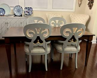 C97 - $500. Solid Wood Dining Table. *Table ONLY* Measures 72" x 36" x 30.25" tall. Very sturdy and excellent condition! (Retail was $1,220) C98 - Chairs are Somerset Bay brand. $1000 SET OF $. Measures 22.75" wide x 19" floor to seat x 40" floor to top of back. (Retail was 1,100 each x 4)