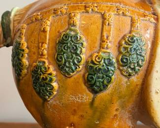 C41 - $200. T'ang Sancai Porcelain Horse.  Measures 20" long x 19.5" tall + base. 